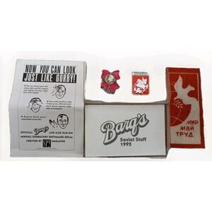 BARQ’S Soviet Stuff 1992 Novelty Souvenir Gorbachev Tattoo, Pins & Ribbon